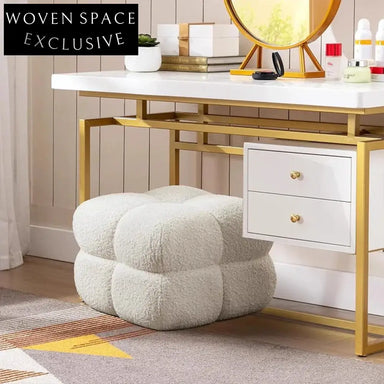 Chic Nordic Square Boucle Ottoman Stool, Small Teddy Fabric Accent Chair