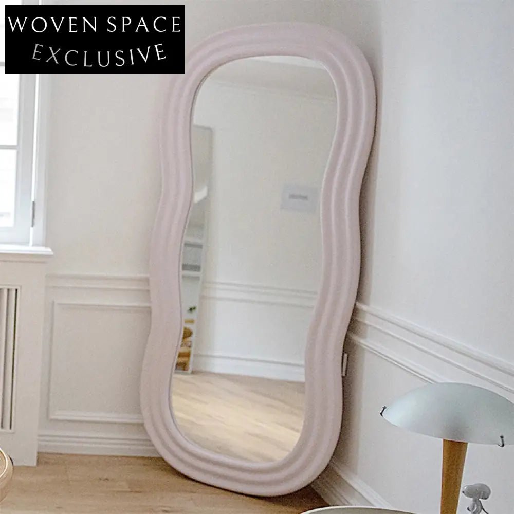 Chic Nordic Wavy Full Length Floor Mirror with Plywood Edge for Homes