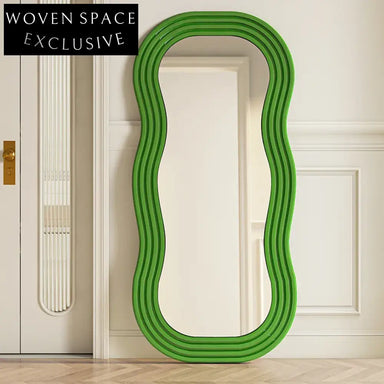 Chic Nordic Wavy Full Length Floor Mirror with Plywood Edge for Homes