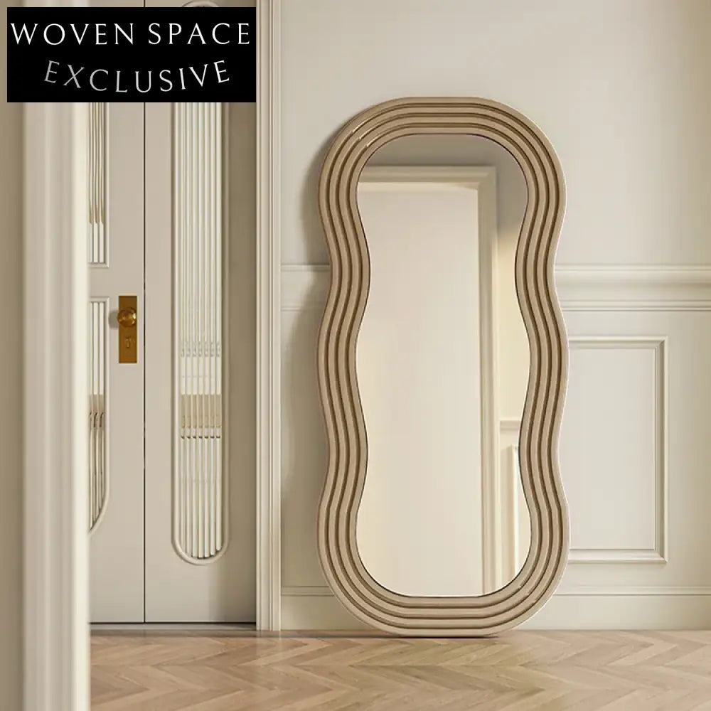 Chic Nordic Wavy Full Length Floor Mirror with Plywood Edge for Homes