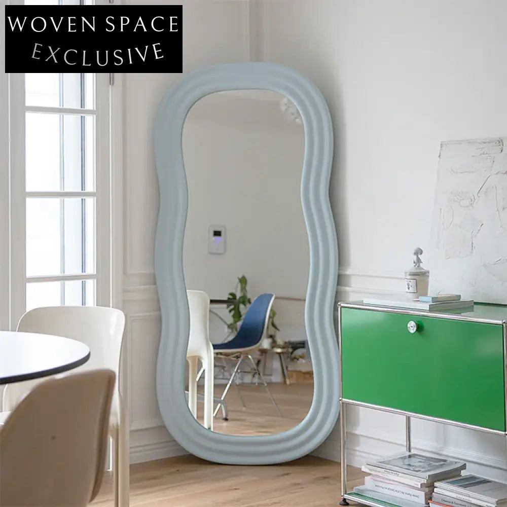 Chic Nordic Wavy Full Length Floor Mirror with Plywood Edge for Homes
