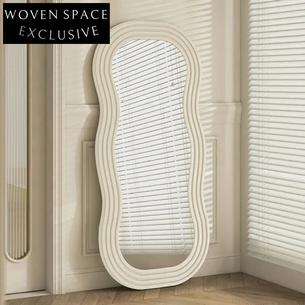 Chic Nordic Wavy Full Length Floor Mirror with Plywood Edge for Homes