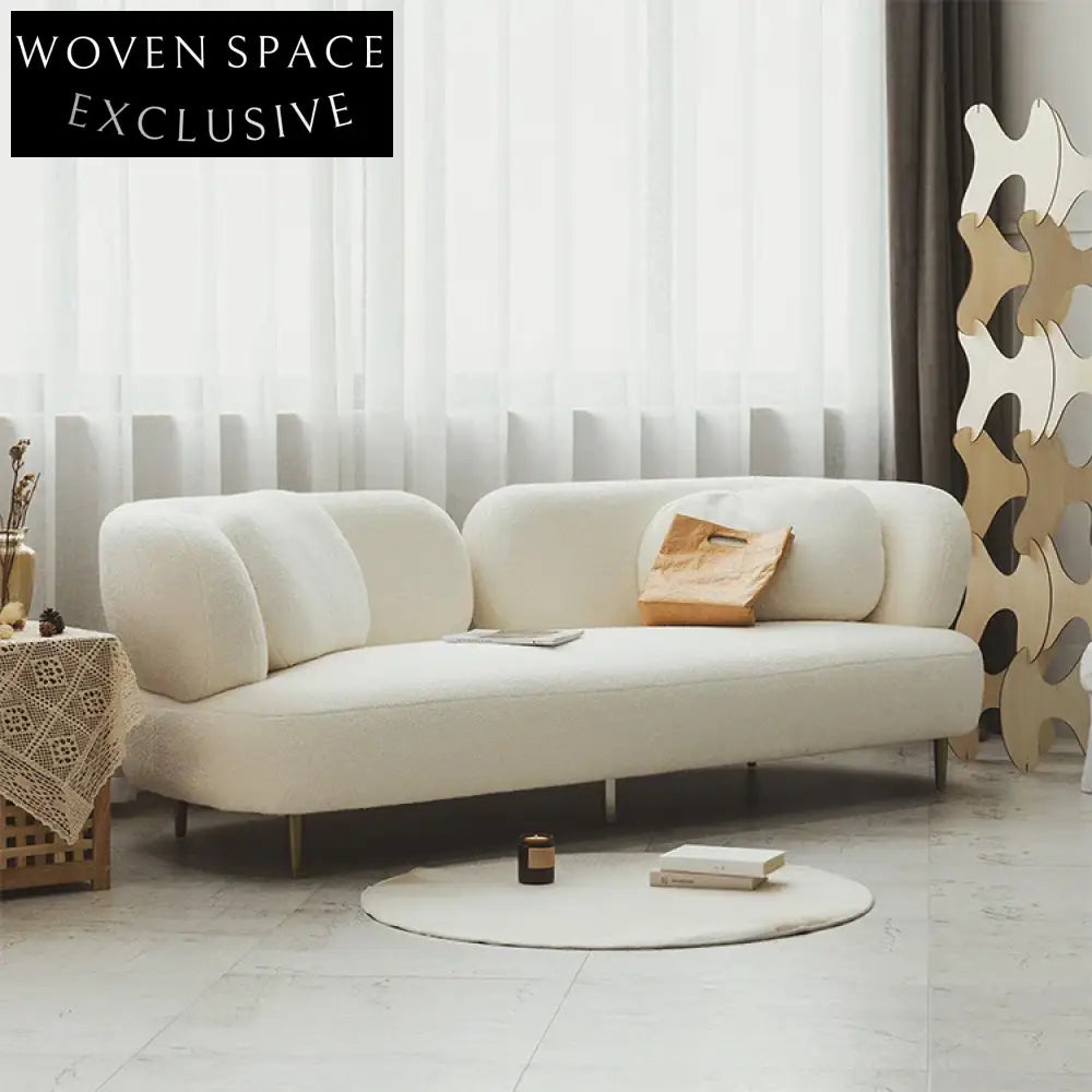Chic Nordic White Fabric Two-Seater Sofa with Elegant Wooden Frame