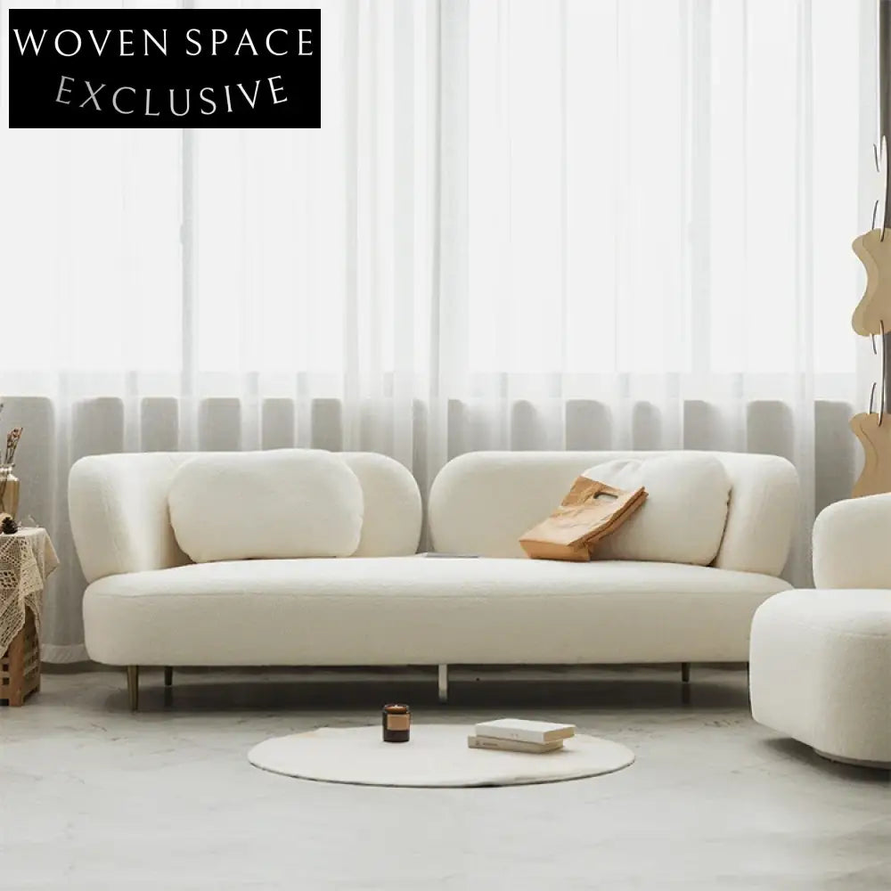 Chic Nordic White Fabric Two-Seater Sofa with Elegant Wooden Frame