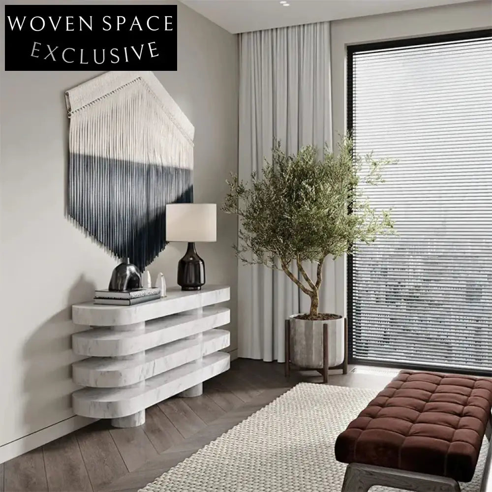 Chic Oval Natural White Marble Console Table with Elegant Column Base