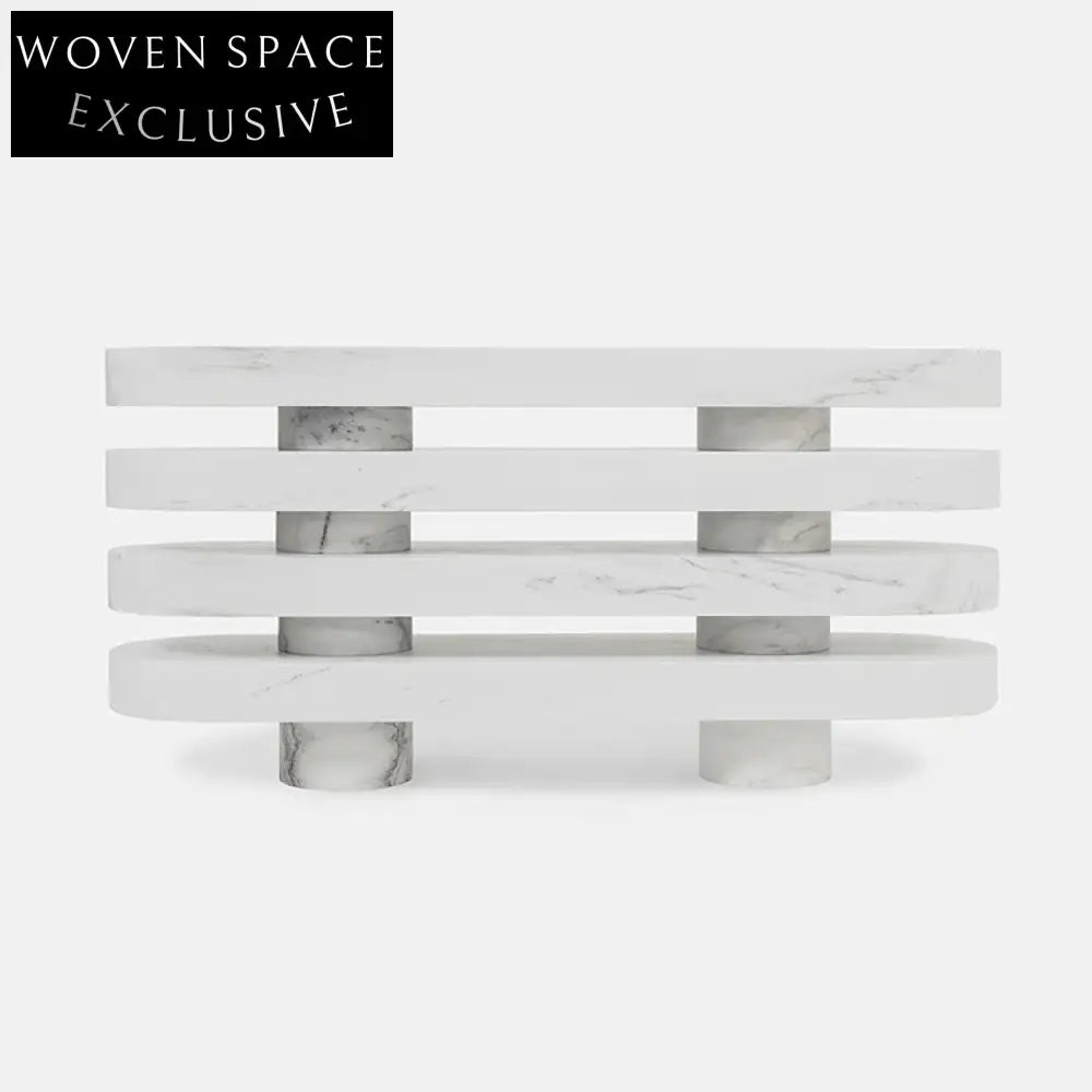Chic Oval Natural White Marble Console Table with Elegant Column Base