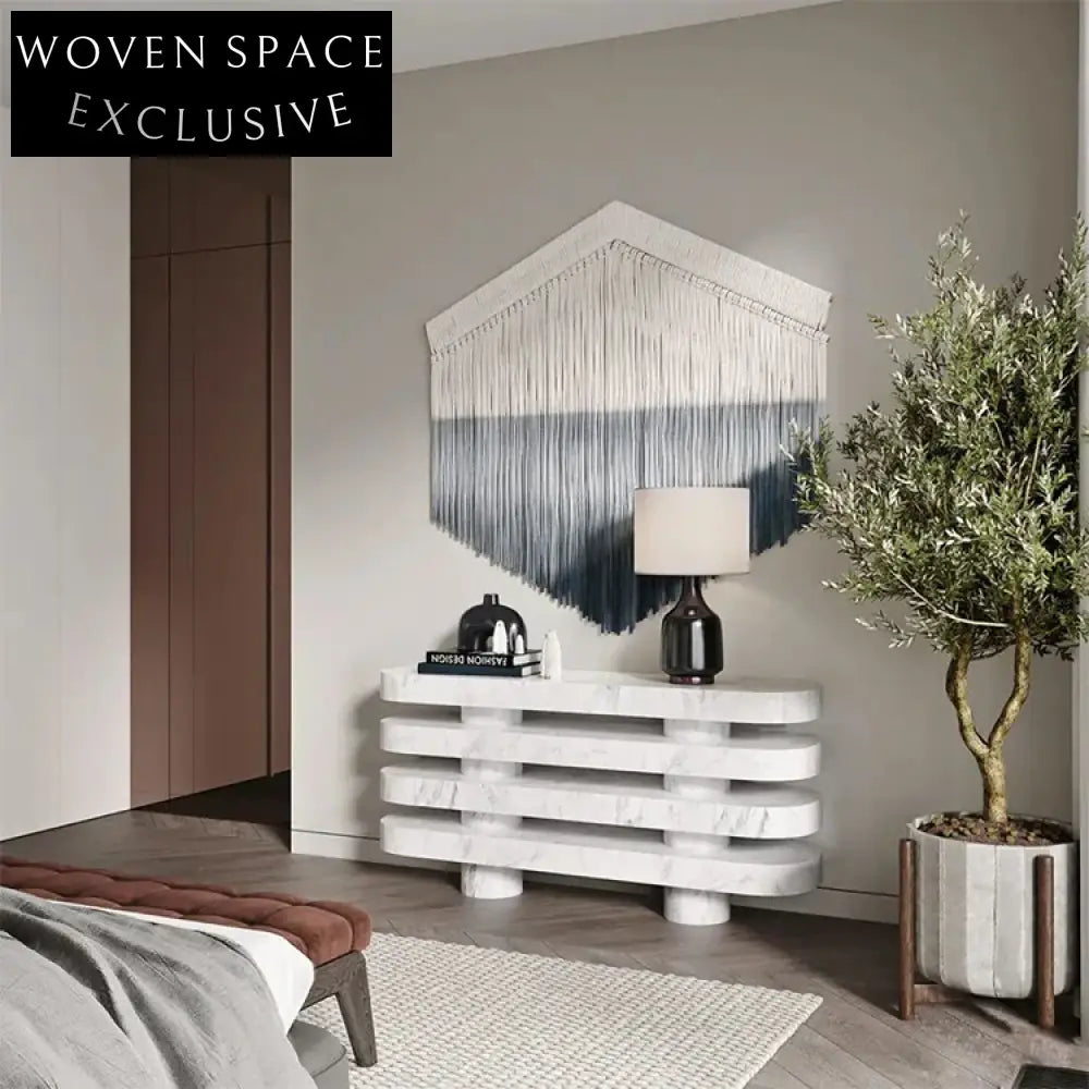 Chic Oval Natural White Marble Console Table with Elegant Column Base