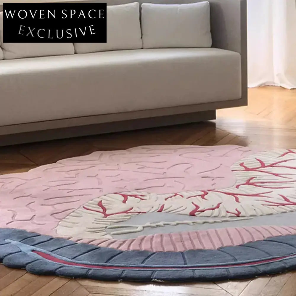 Chic Pink Abstract Irregular Polyester Area Rug for Modern Living Room Style