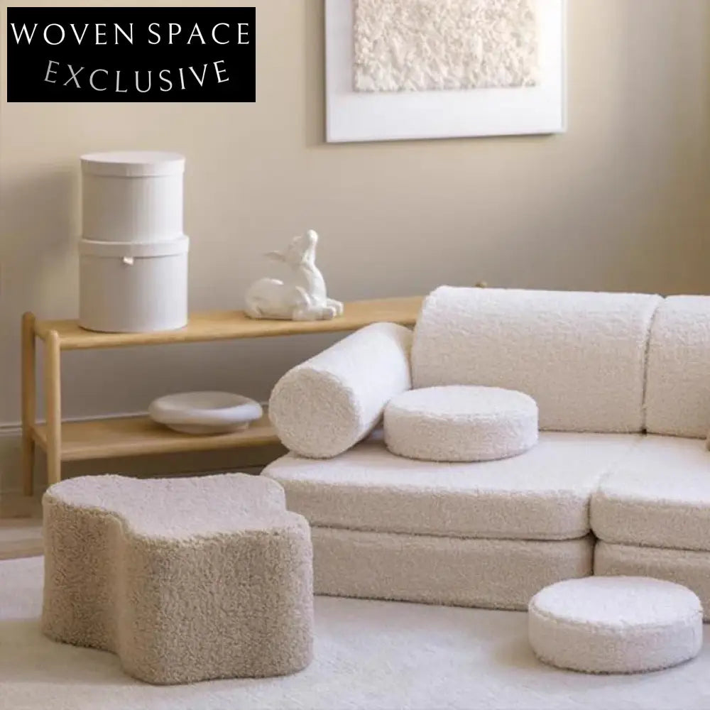 Chic Pink Boucle Teddy Fabric Ottoman, Nordic Home Dressing Stool for Apartments