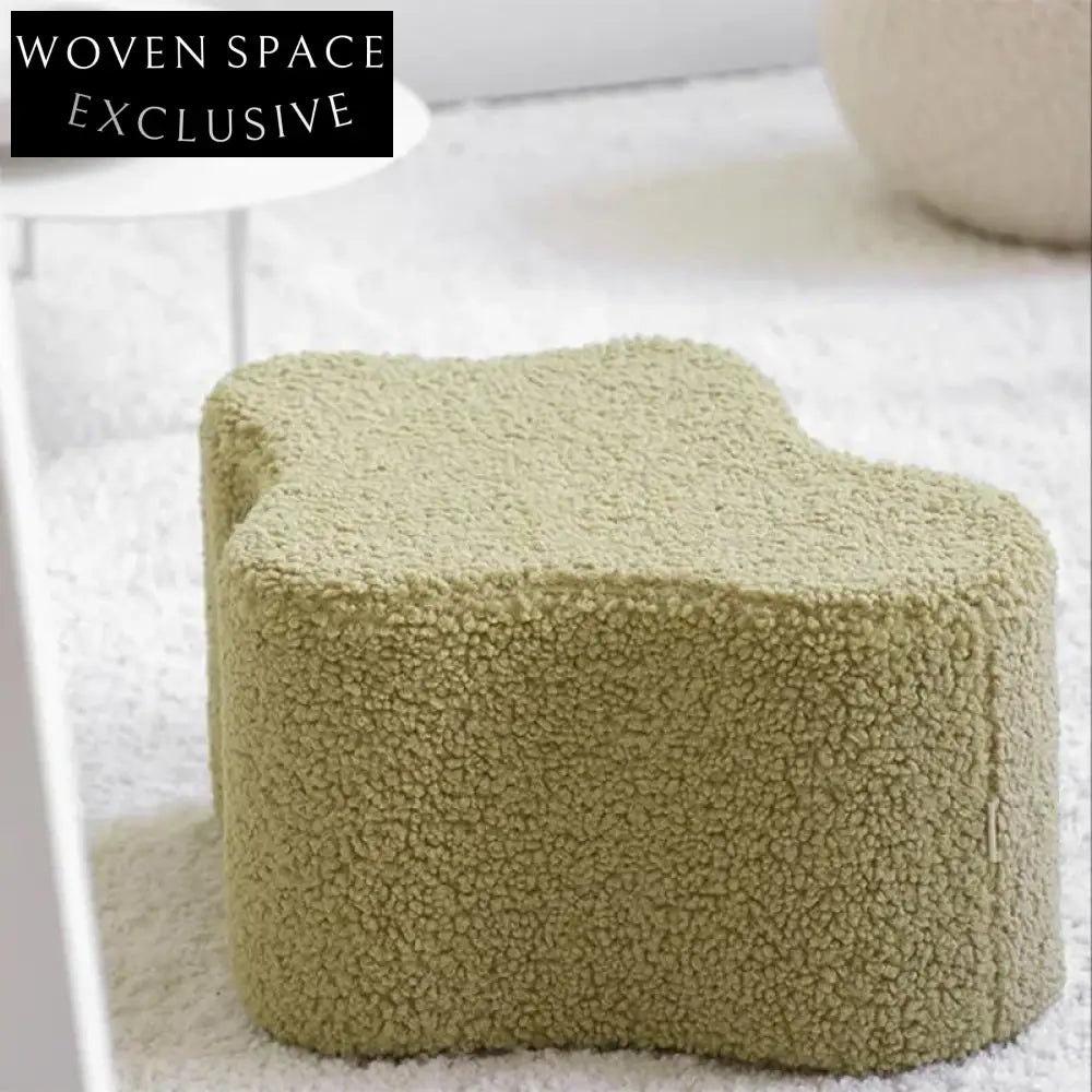 Chic Pink Boucle Teddy Fabric Ottoman, Nordic Home Dressing Stool for Apartments