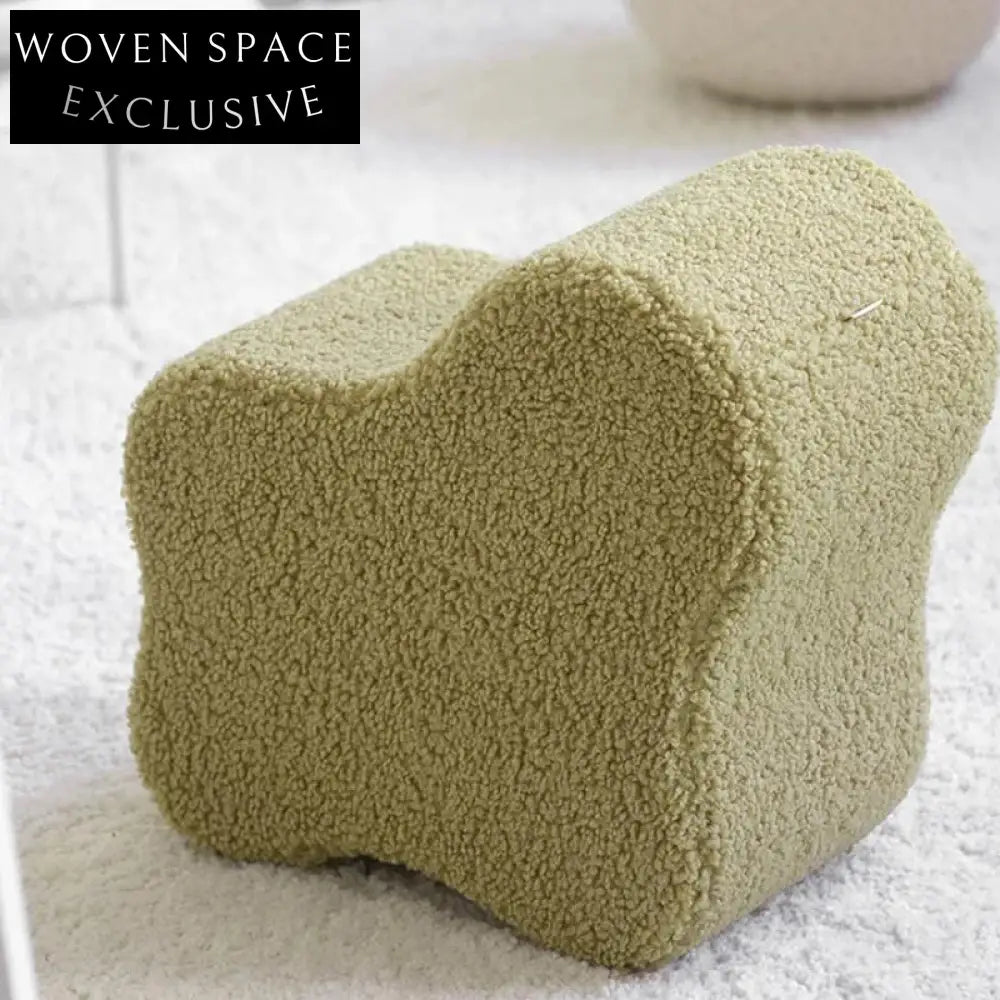 Chic Pink Boucle Teddy Fabric Ottoman, Nordic Home Dressing Stool for Apartments