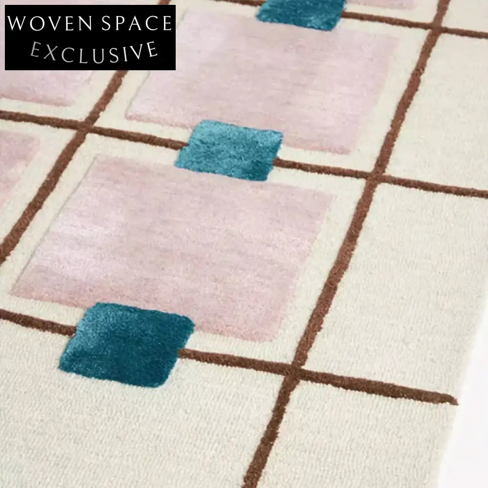 Chic Pink Plaid Custom Handmade Polyester Area Rug for Modern Bedroom Living Room