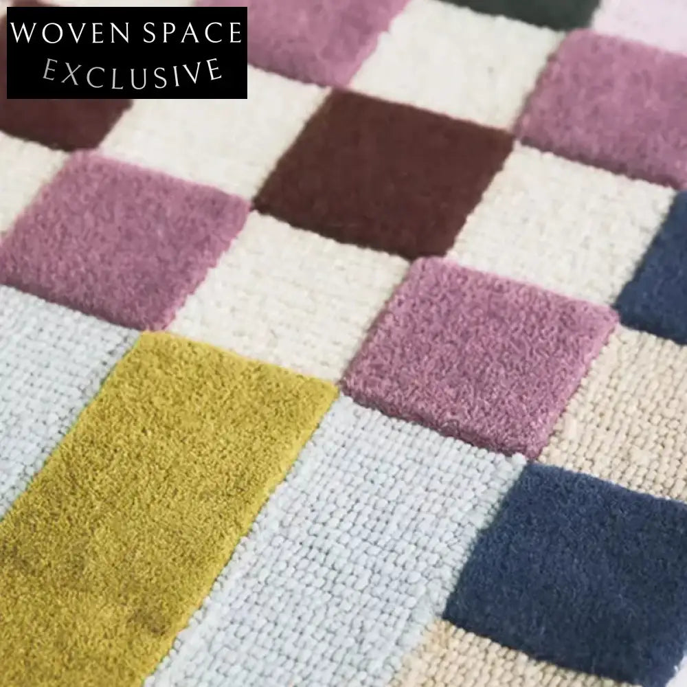 Chic Pink Plaid Polyester Area Rug for Modern Bedroom, Living Room, Bedside
