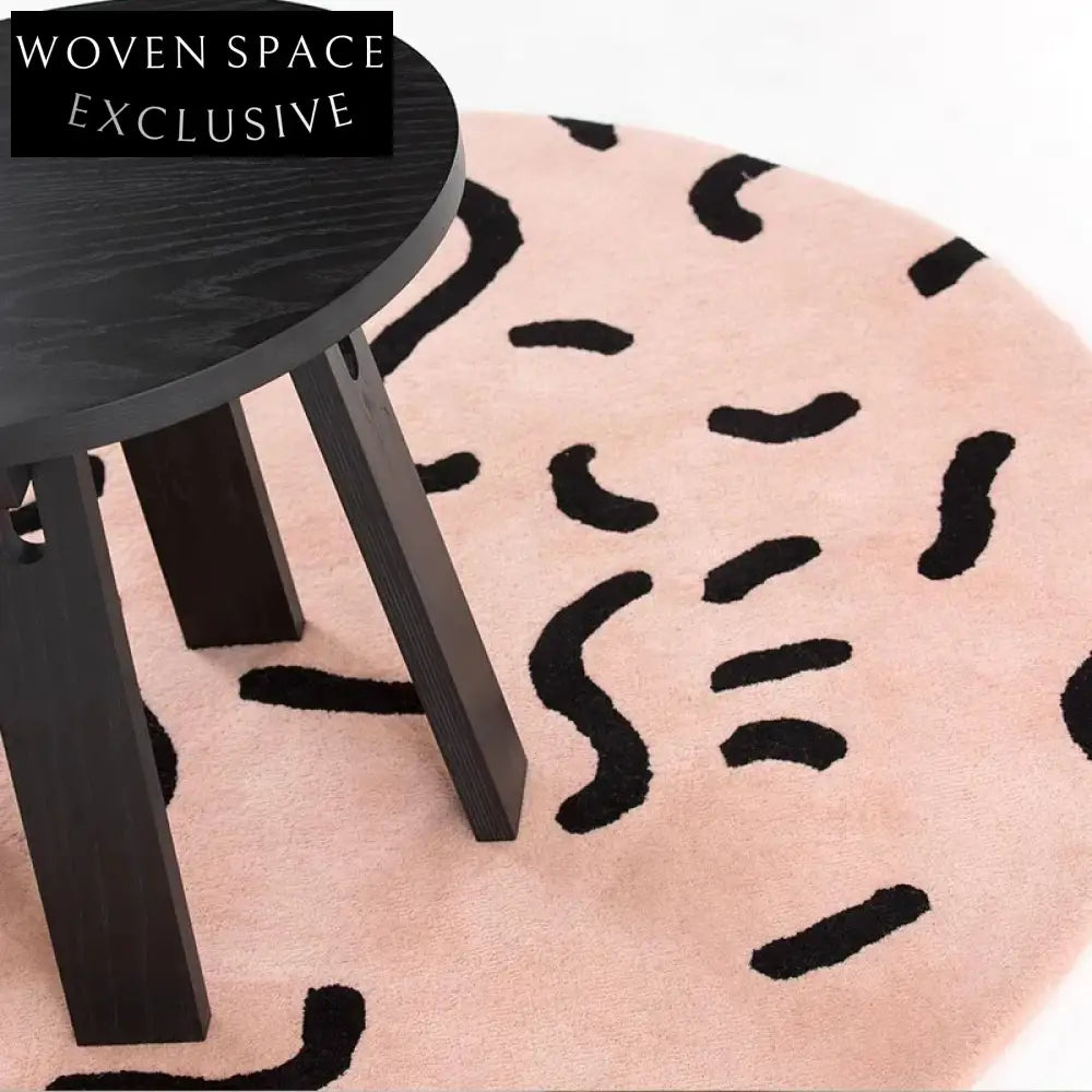 Chic Pink Polyester Round Area Rug - Modern Abstract Design for Home