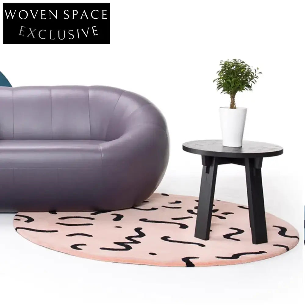Chic Pink Polyester Round Area Rug - Modern Abstract Design for Home