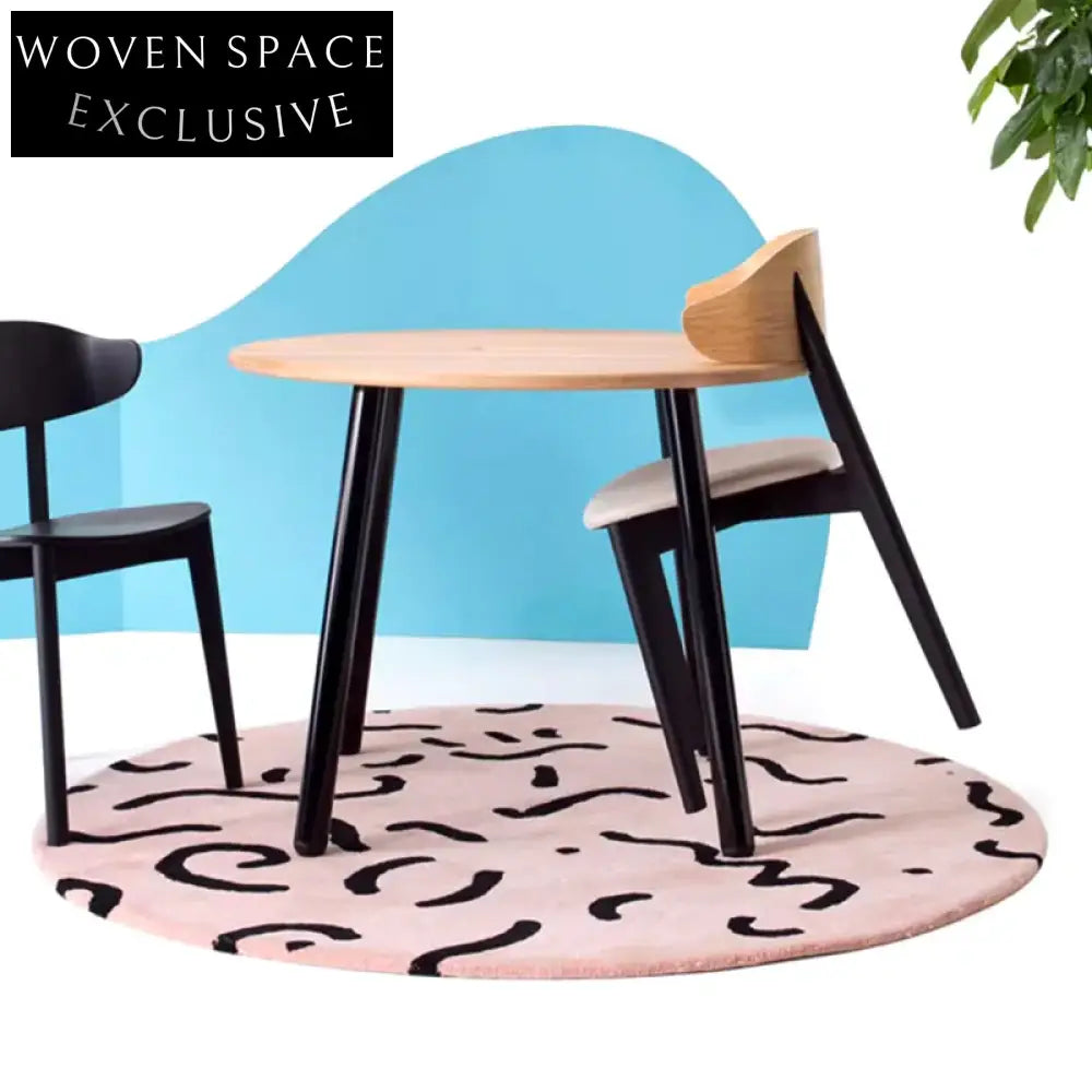 Chic Pink Polyester Round Area Rug - Modern Abstract Design for Home