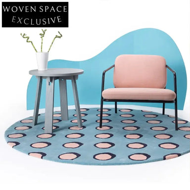 Chic Pink Polyester Round Area Rug - Modern Abstract Design for Home