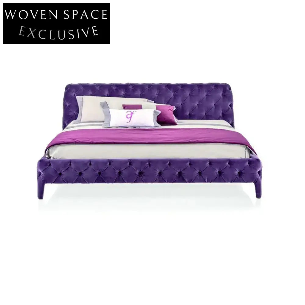 Chic Pink Velvet Tufted Upholstered King Bed Frame, Modern Wooden Design