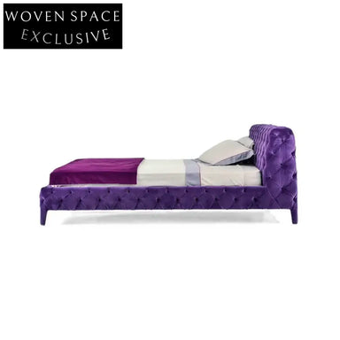 Chic Pink Velvet Tufted Upholstered King Bed Frame, Modern Wooden Design