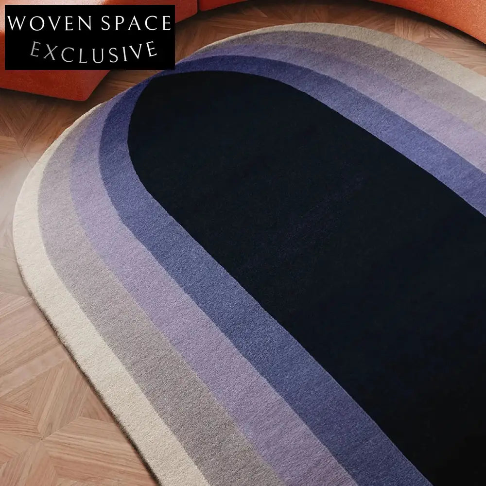 Chic Polyester Fiber French Gradient Oval Area Rug for Modern Home Decor