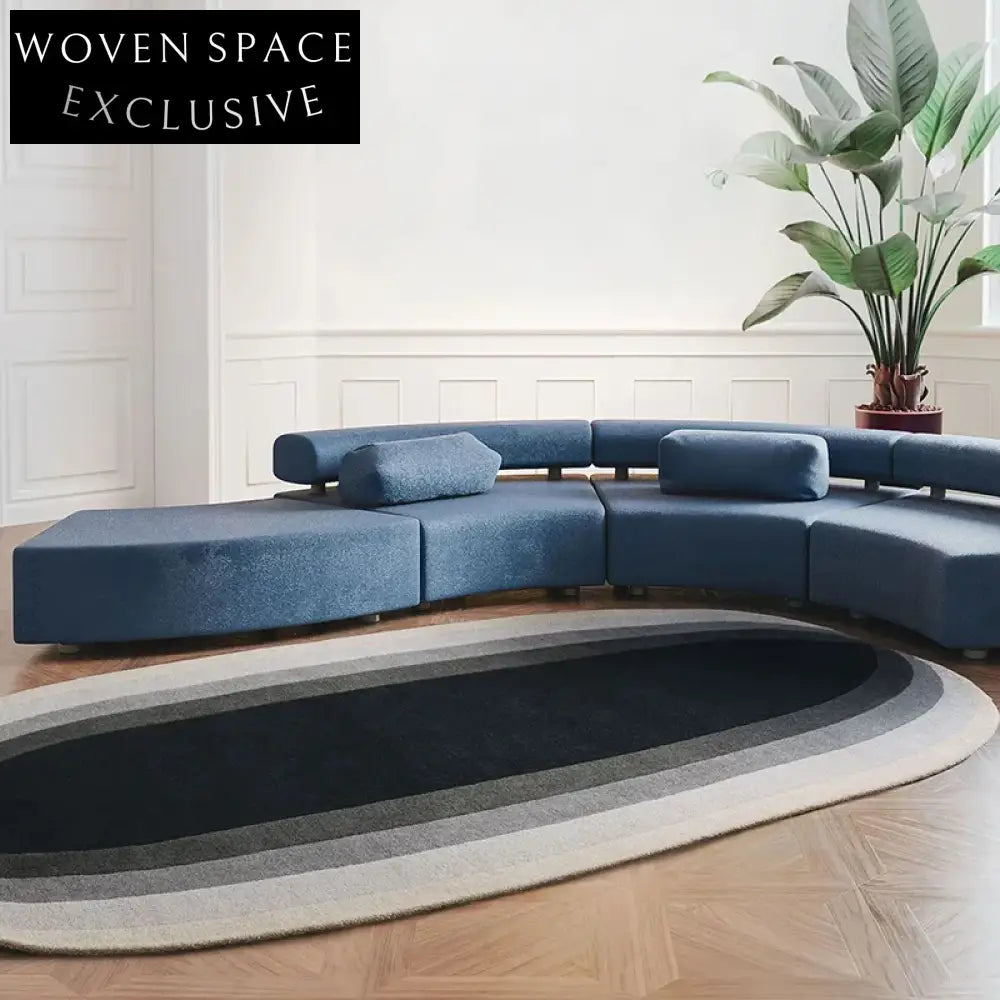 Chic Polyester Fiber French Gradient Oval Area Rug for Modern Home Decor