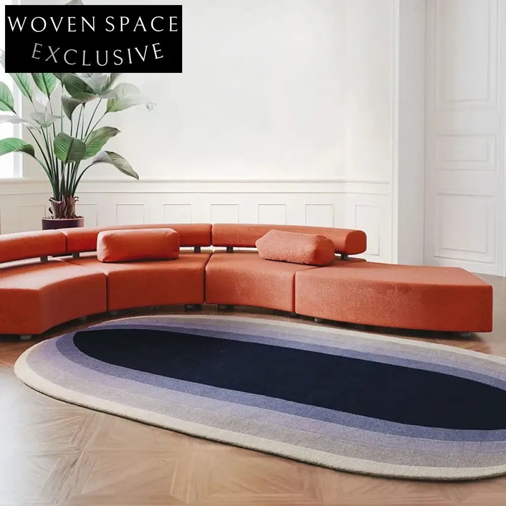 Chic Polyester Fiber French Gradient Oval Area Rug for Modern Home Decor