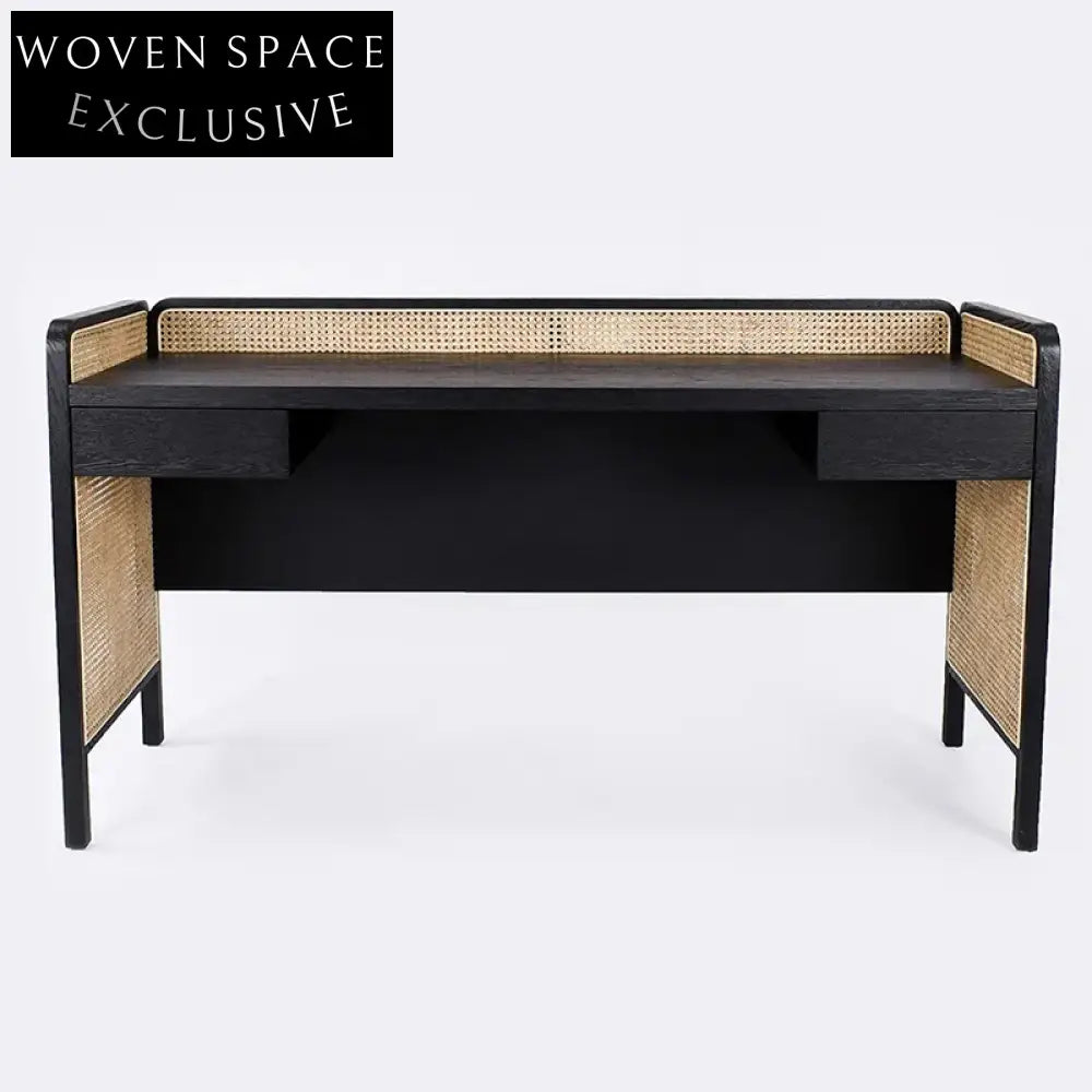 Chic Rattan Solid Ash Wood Vintage Study Learning Bedroom Dressing Table