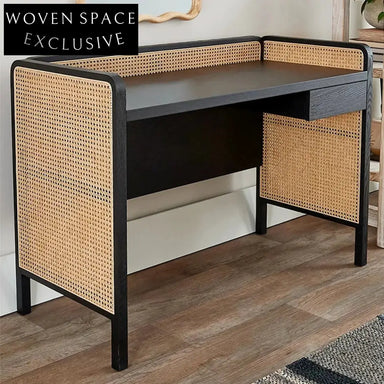 Chic Rattan Solid Ash Wood Vintage Study Learning Bedroom Dressing Table