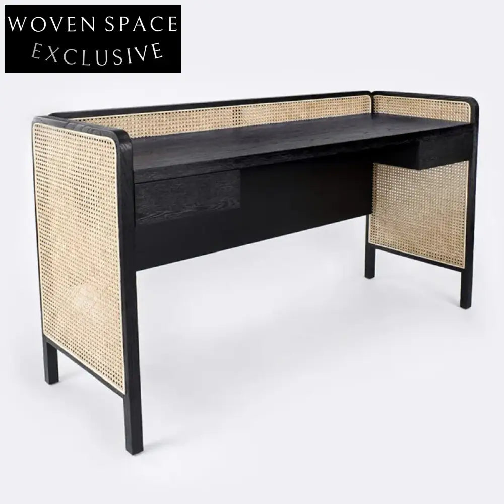 Chic Rattan Solid Ash Wood Vintage Study Learning Bedroom Dressing Table