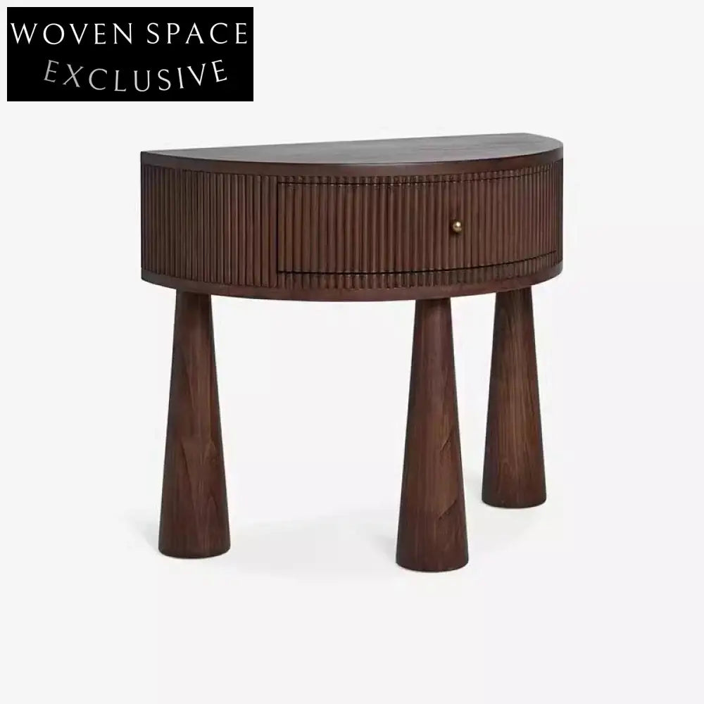 Chic Retro Walnut Solid Wood Nightstand with Drawer, Bedside End Table