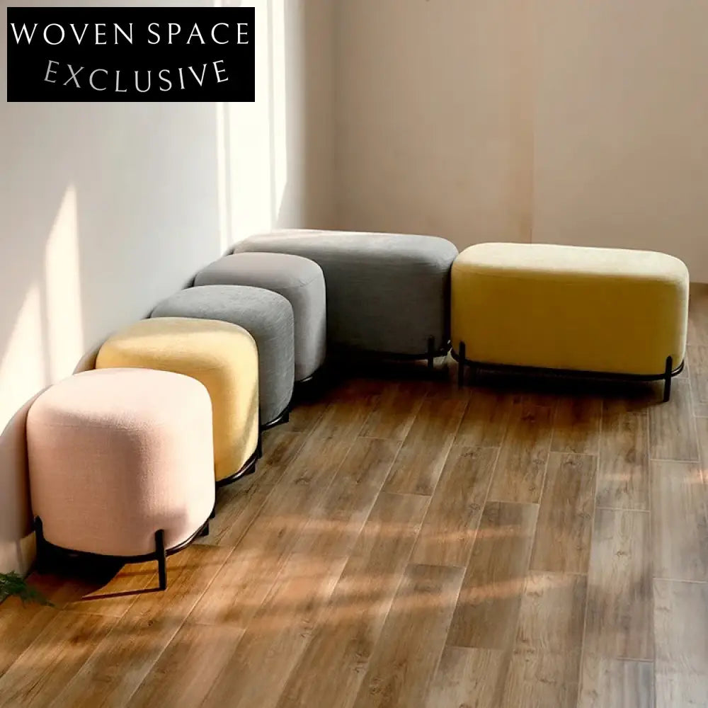 Chic Round Fabric Ottoman Stool with Black Metal Legs for Modern Spaces