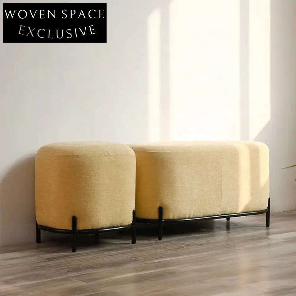 Chic Round Fabric Ottoman Stool with Black Metal Legs for Modern Spaces