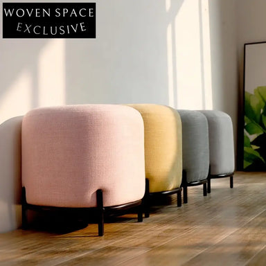 Chic Round Fabric Ottoman Stool with Black Metal Legs for Modern Spaces