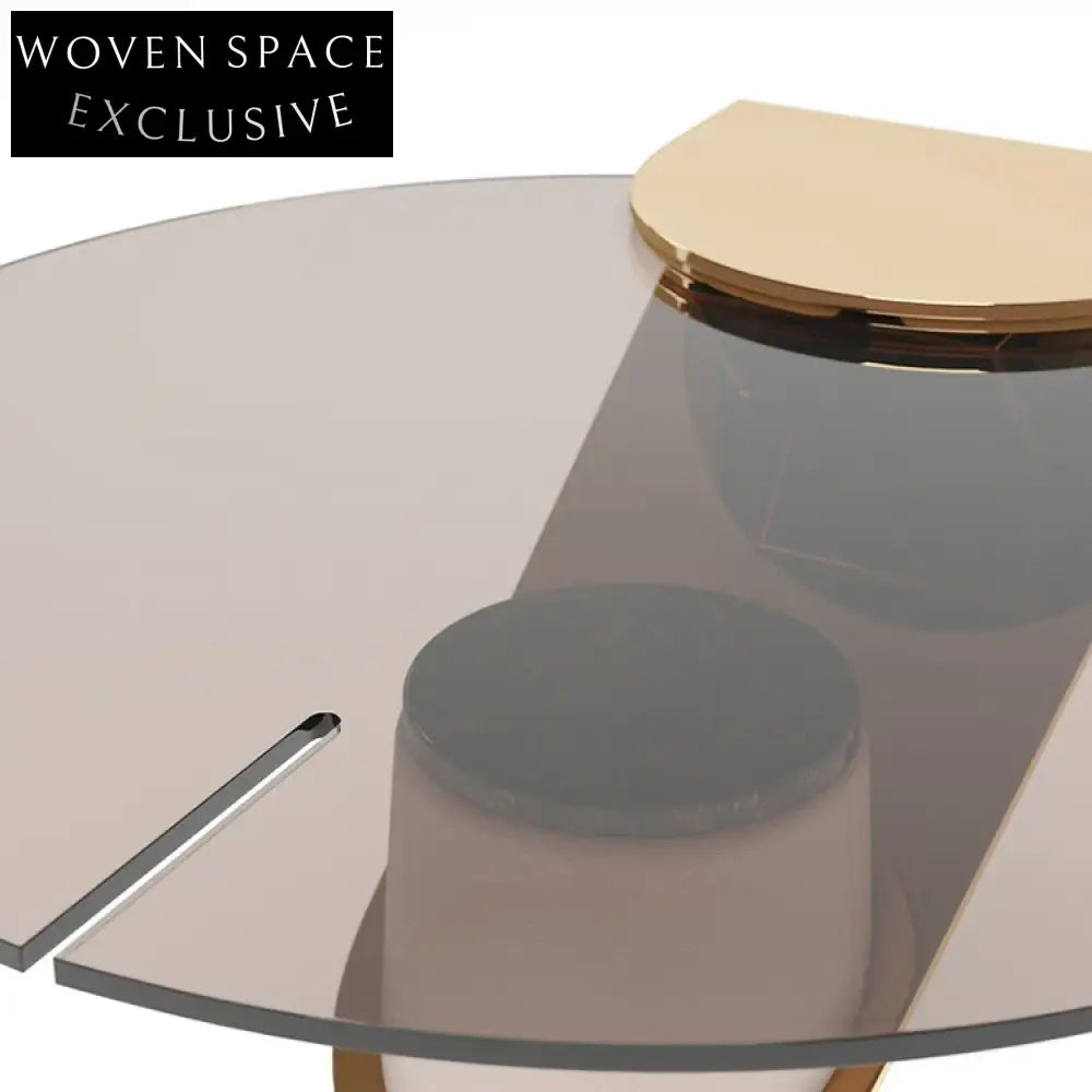 Chic Round Glass Top Coffee Table with Gold Stainless Steel Base