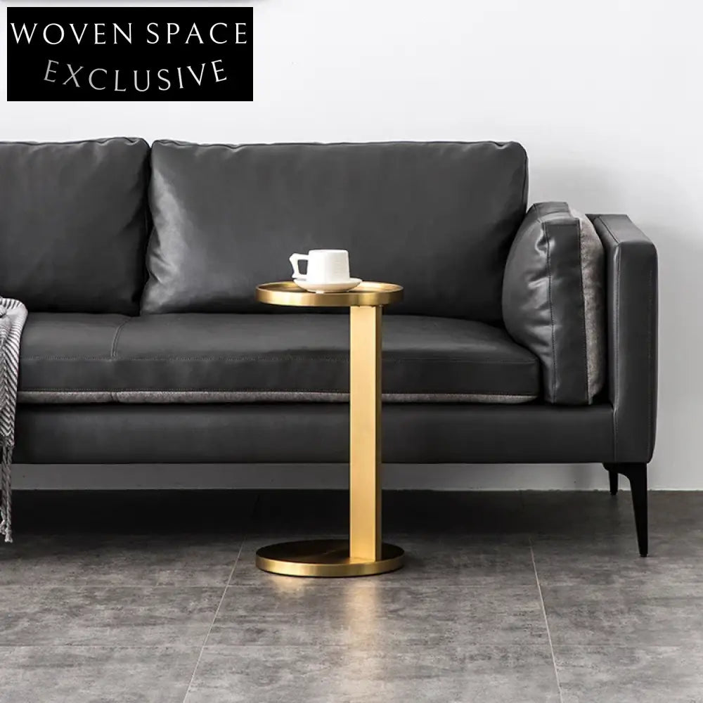 Chic Round Gold C-Shaped Side Table - Modern Living Room Accent Furniture