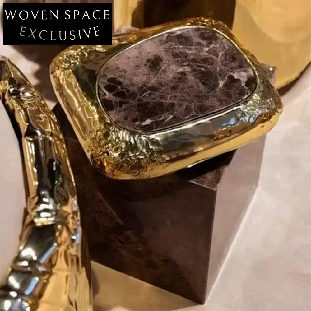 Chic Round Green Marble Top Coffee Table with Golden Metal Base