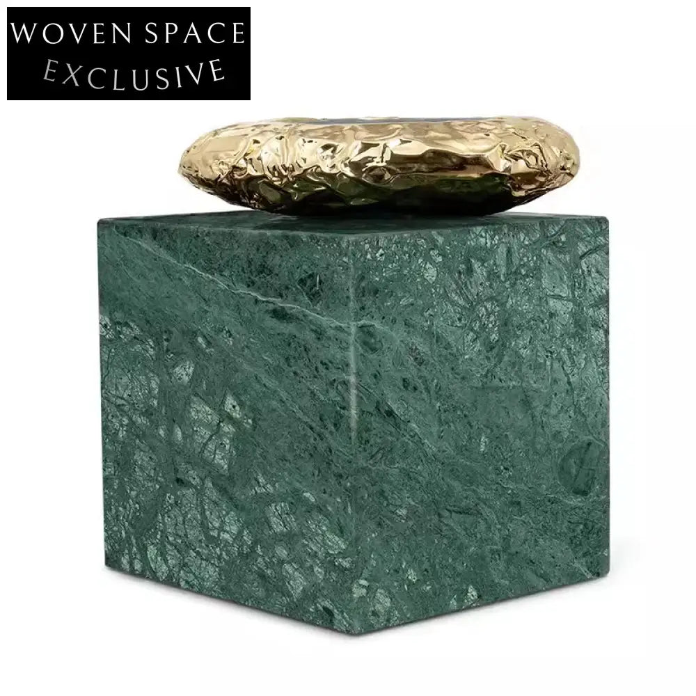 Chic Round Green Marble Top Coffee Table with Golden Metal Base