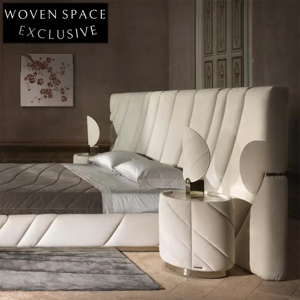 Chic Round Marble Top Leather Nightstand for Bedrooms with Storage