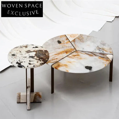 Chic Round Marble Top Living Room Gold Metal Base Coffee Table