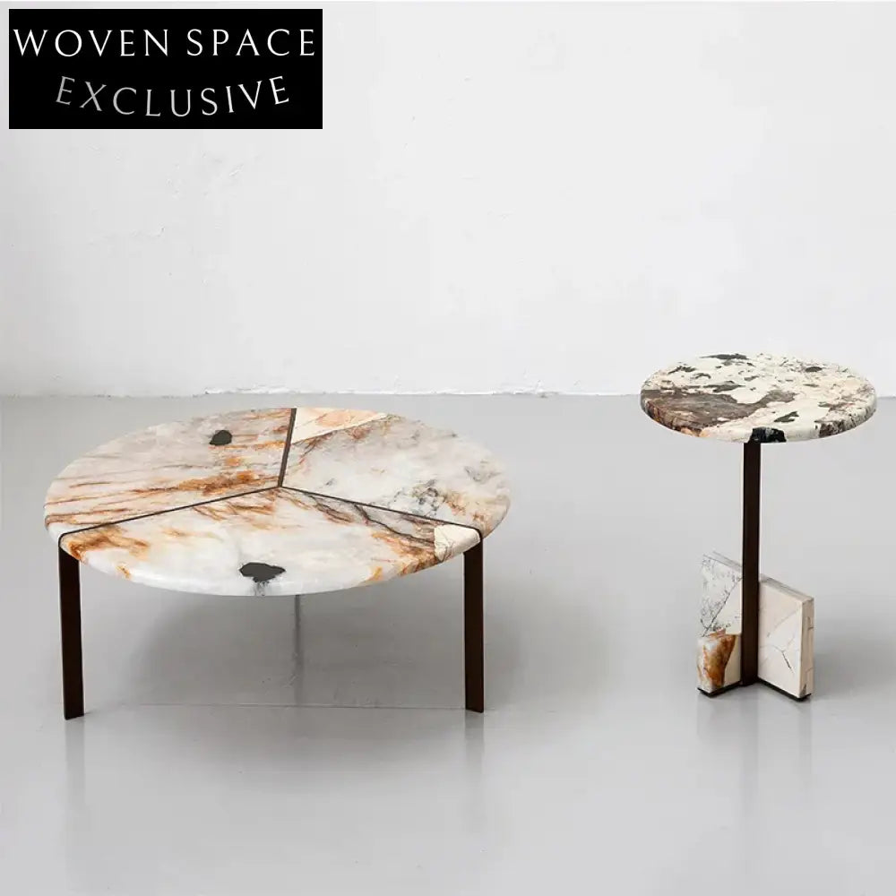 Chic Round Marble Top Living Room Gold Metal Base Coffee Table