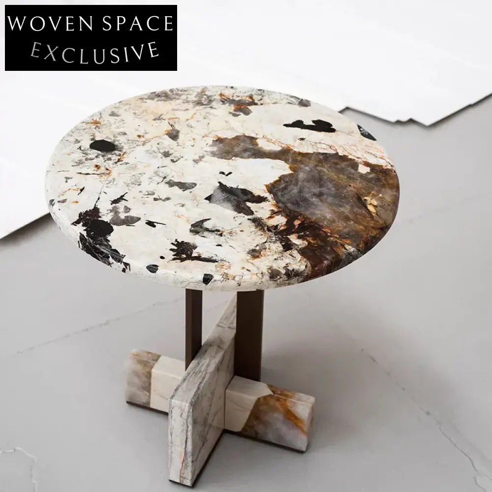 Chic Round Marble Top Living Room Gold Metal Base Coffee Table