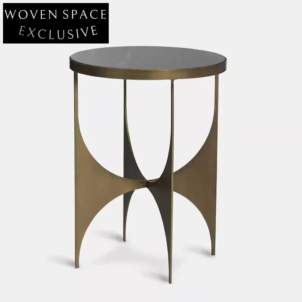 Chic Round Marble Top Modern Metal Accent Side Table for Living Room