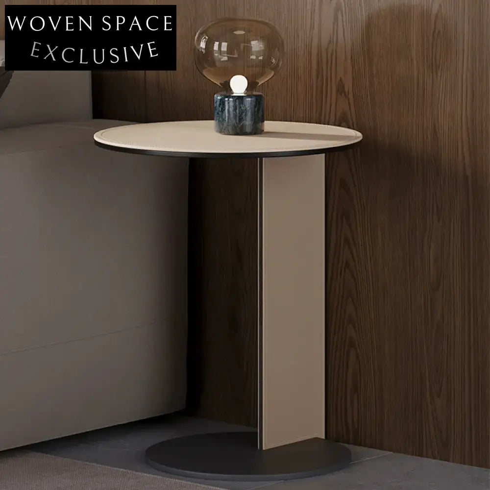 Chic Round Metal Side Table, Faux Leather Top Coffee Table