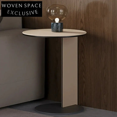 Chic Round Metal Side Table, Faux Leather Top Coffee Table