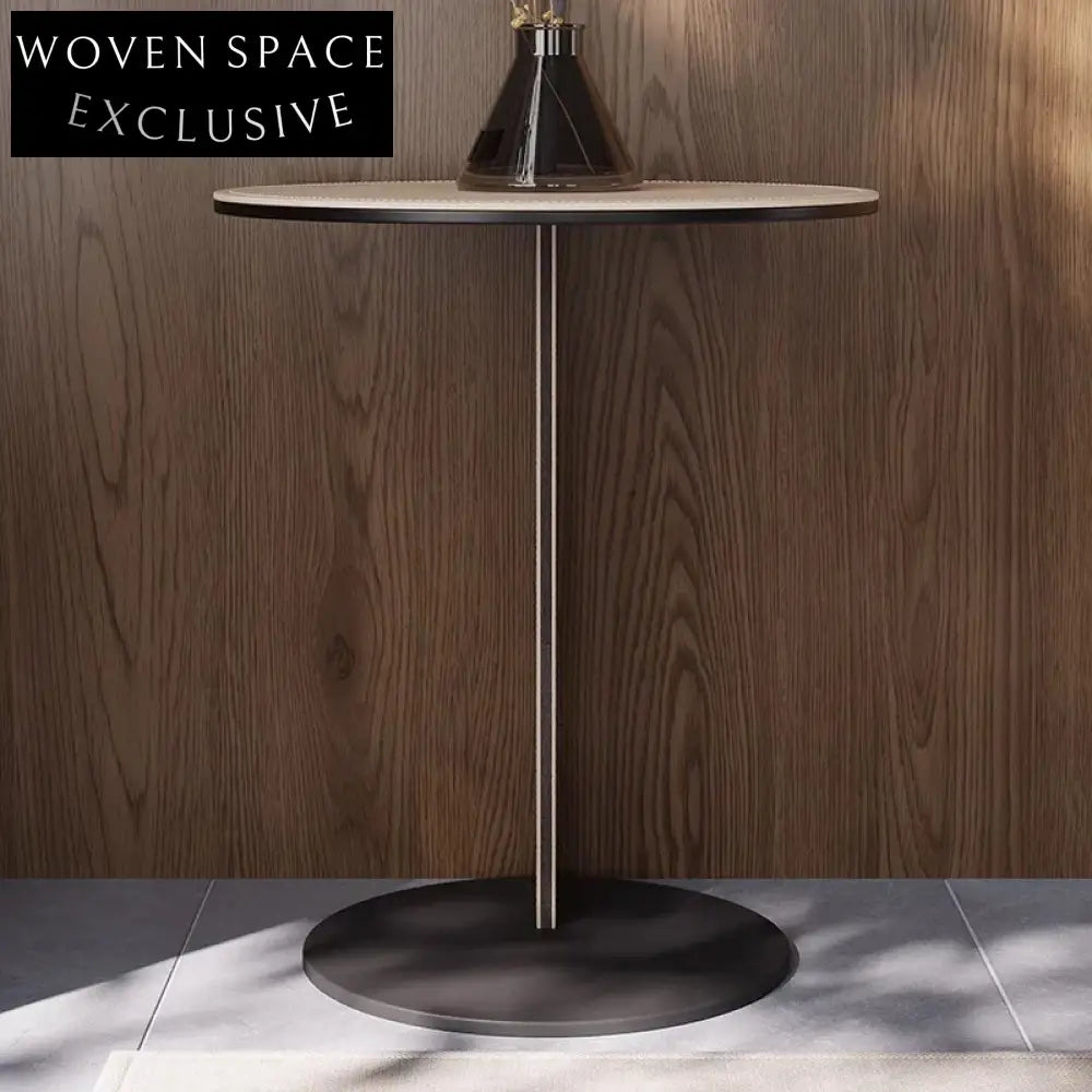 Chic Round Metal Side Table, Faux Leather Top Coffee Table