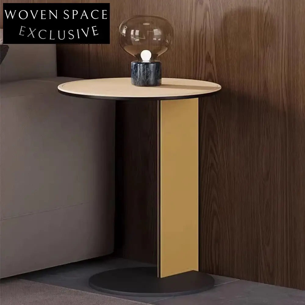 Chic Round Metal Side Table, Faux Leather Top Coffee Table