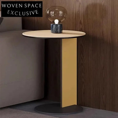 Chic Round Metal Side Table, Faux Leather Top Coffee Table