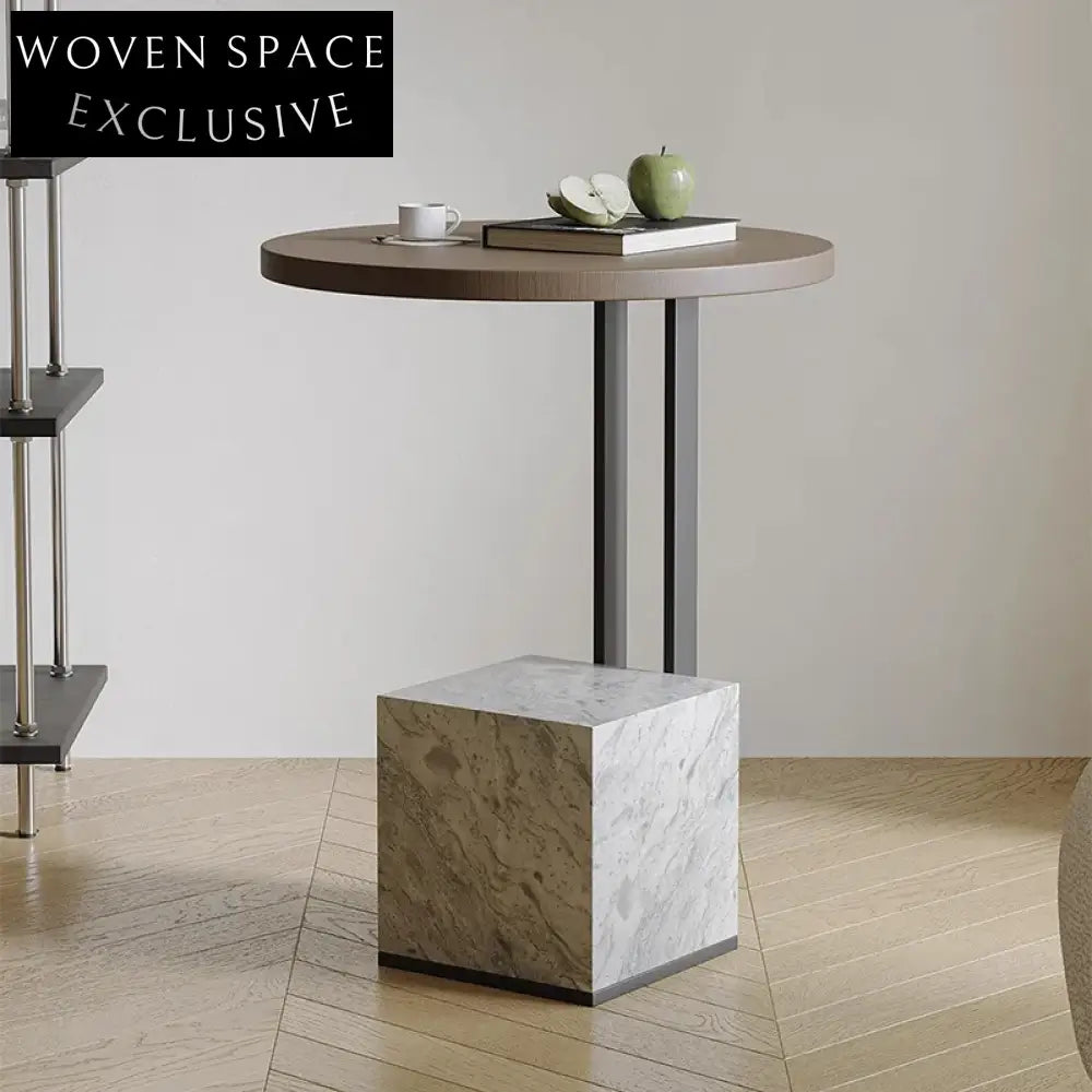 Chic Round Plywood Top Marble Base Living Room Accent Coffee Table