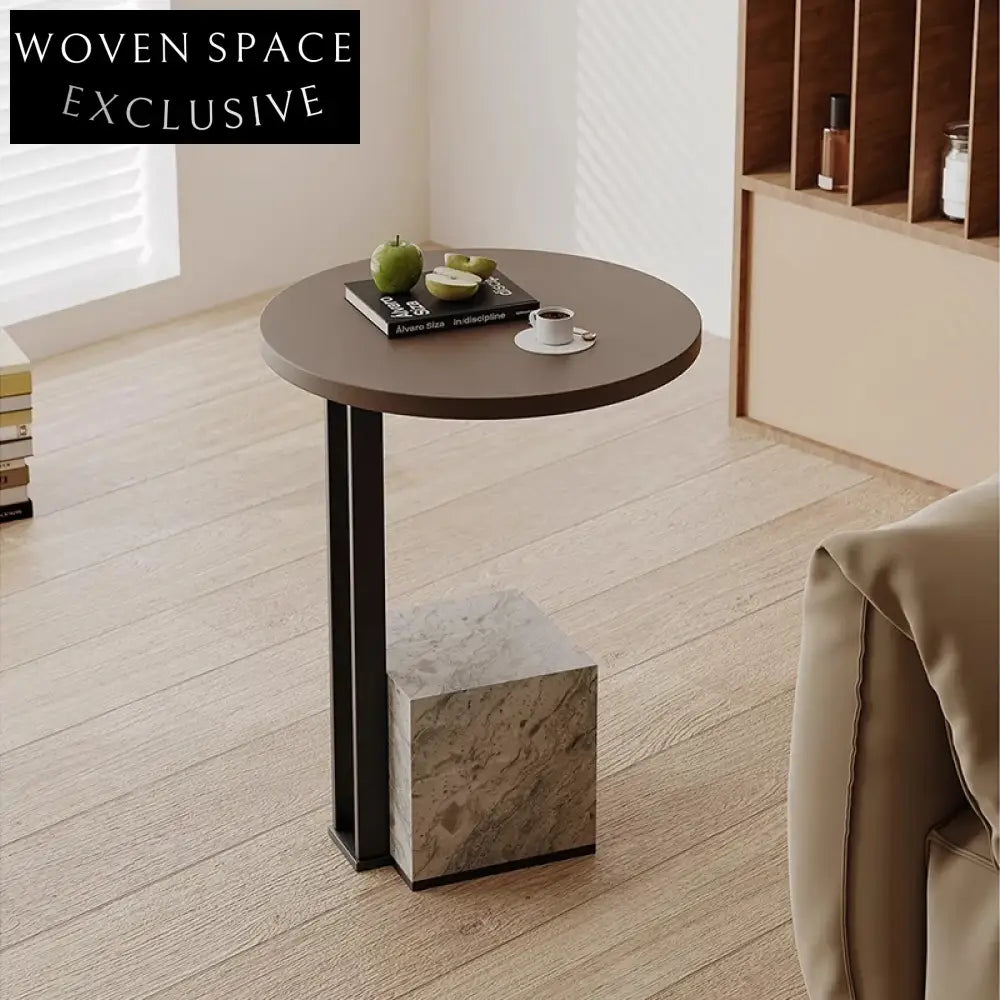 Chic Round Plywood Top Marble Base Living Room Accent Coffee Table