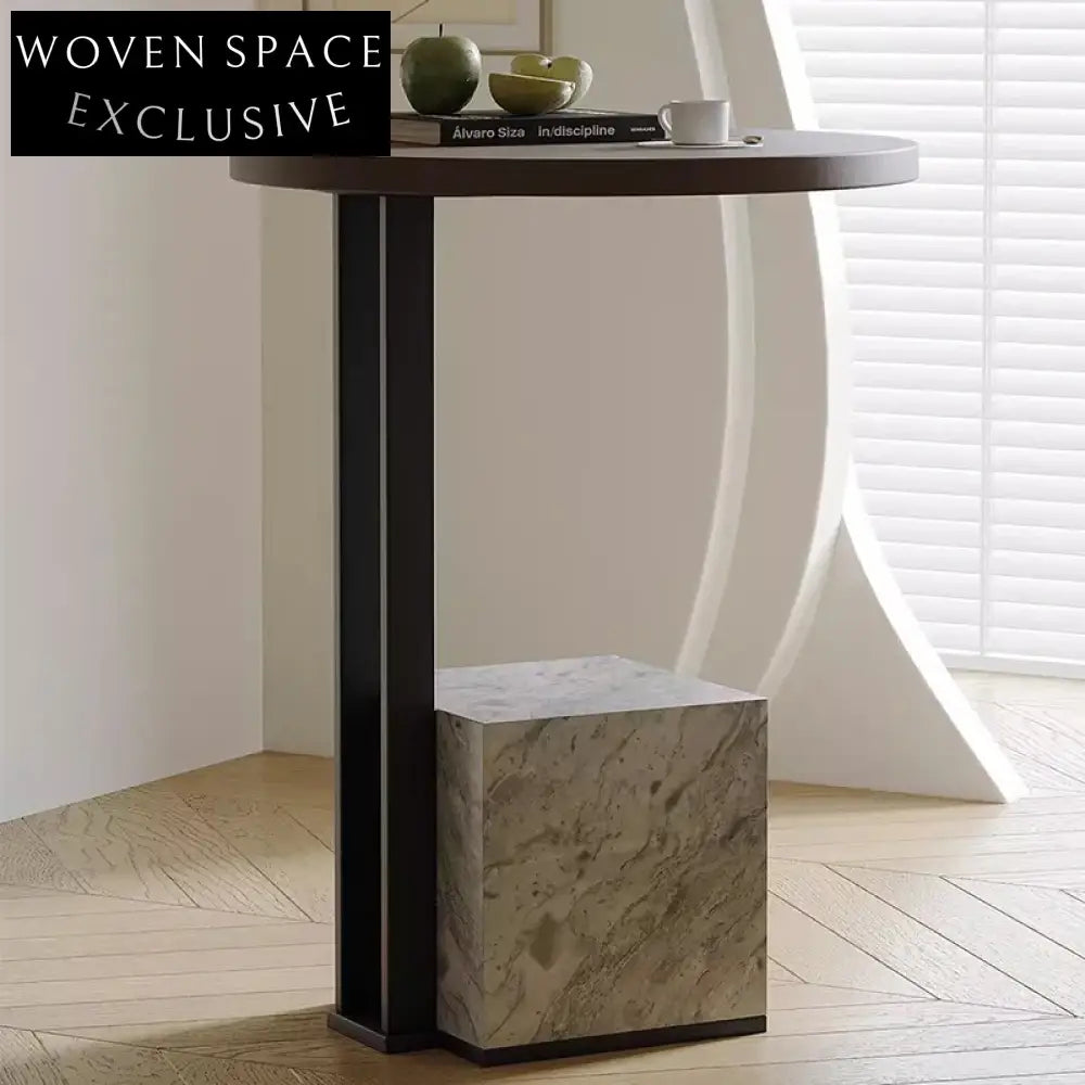 Chic Round Plywood Top Marble Base Living Room Accent Coffee Table